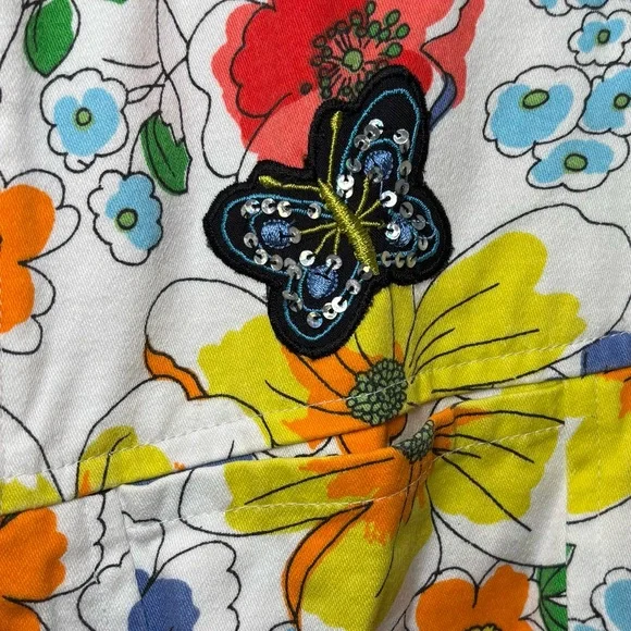 Vintage 90s butterfly appliqué floral shirt jacket, large - Picture 4 of 12